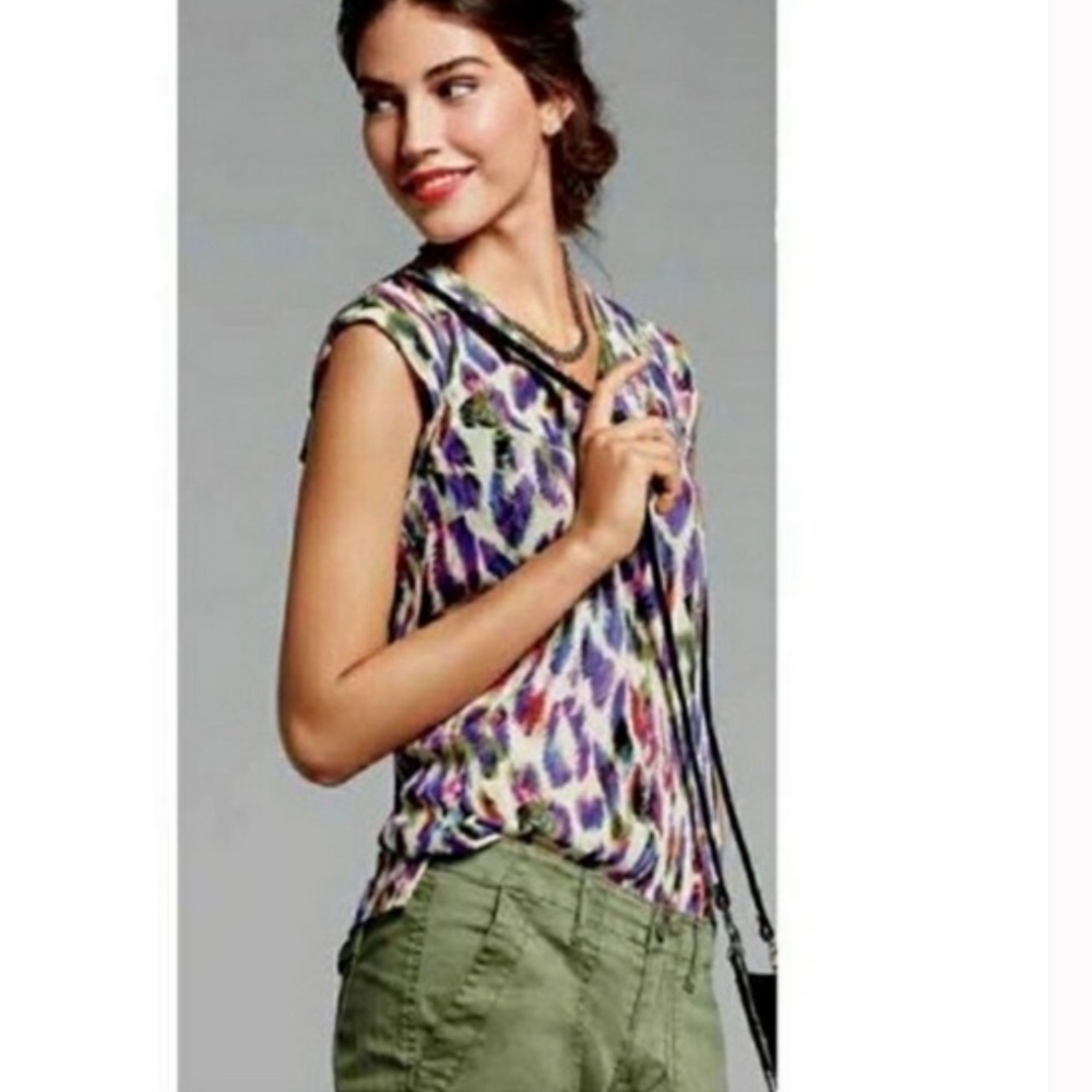 CABI Plume Feather Print Top Blouse Size XS